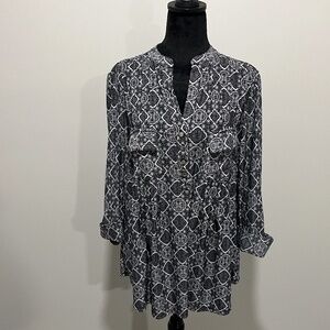 Cocomo Long Sleeve Blouse, Black, White, Size XL